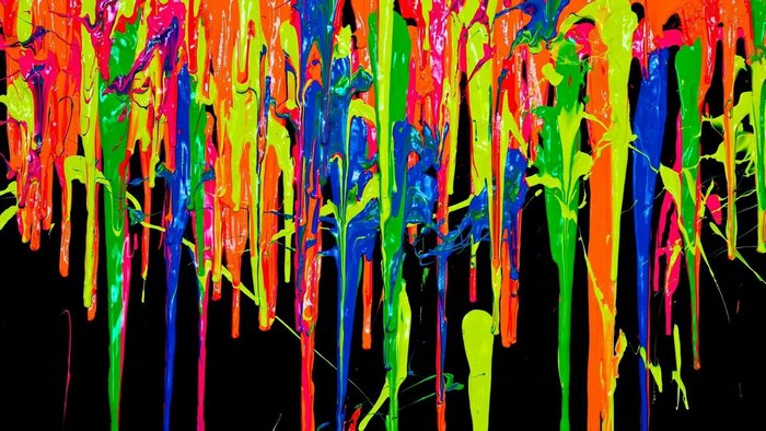 Neon paint drips on black background
