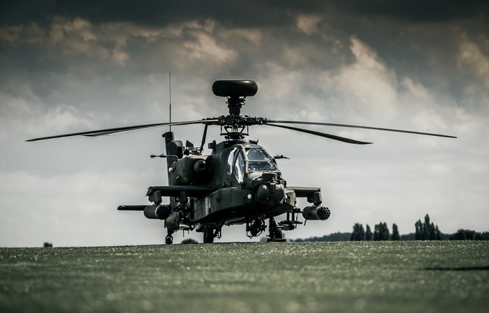 Boeing AH-64 Apache helicopter on a field