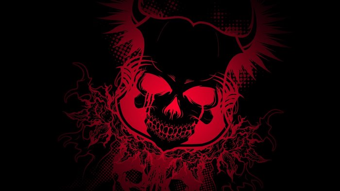Colorful Gradient Dark Red Skull with Devil Design