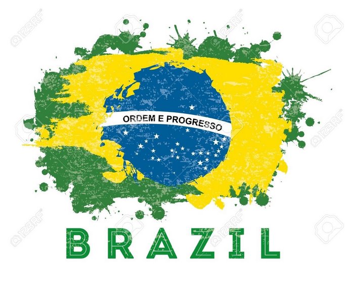 Brazil flag with paint splatters and text