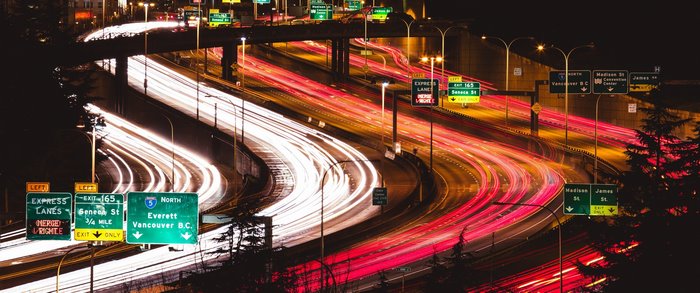 Long exposure traffic on a freeway at night
