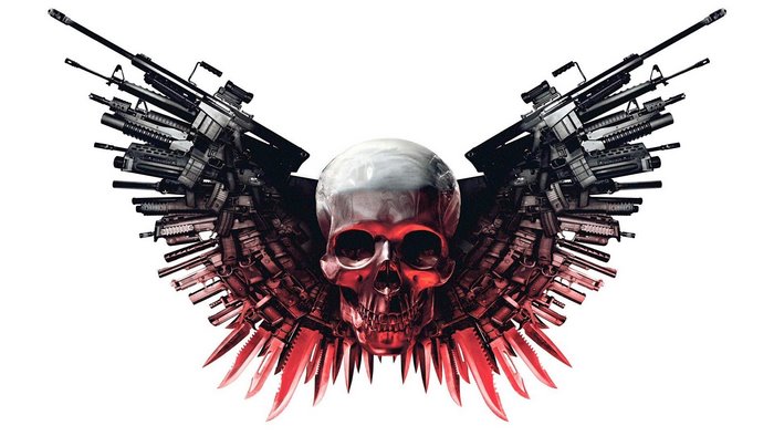 Skull with Wings of Guns and Knives