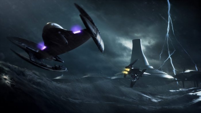 Star Wars Battlefront II Starships in Stormy Sky