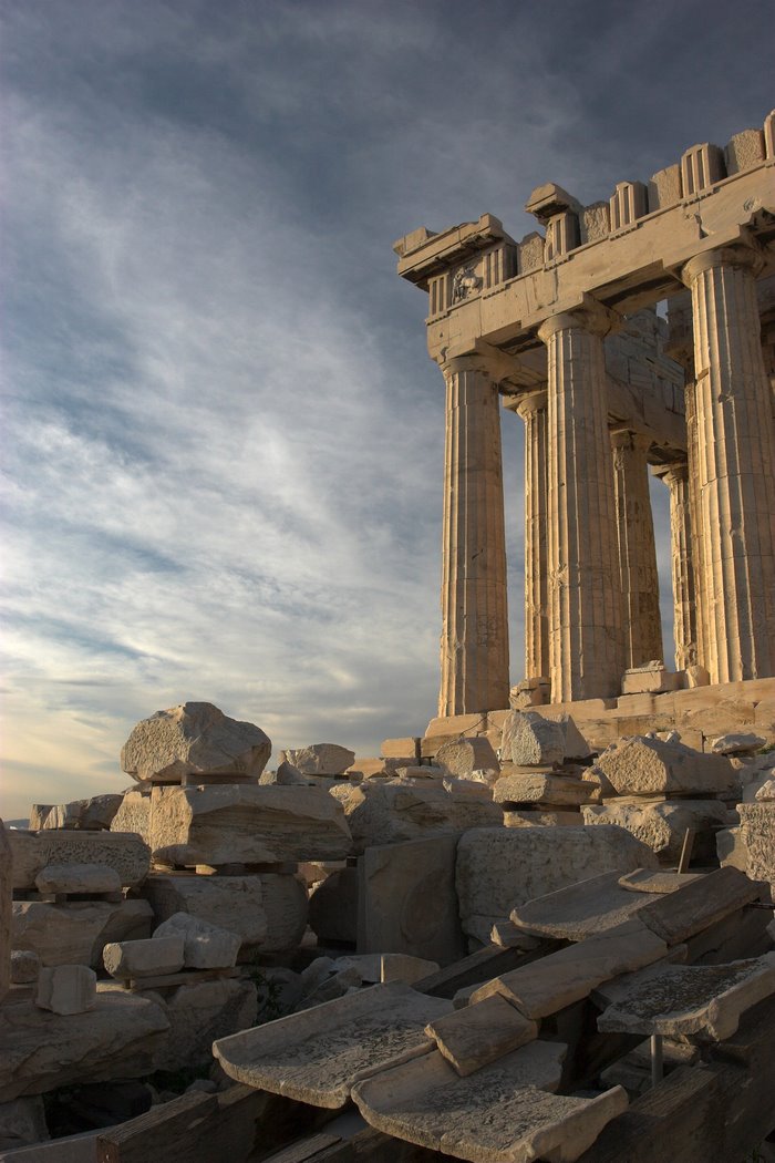 Parthenon ruins with columns and sky