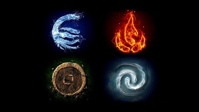 Four Elements: Water, Fire, Earth, and Air from Avatar