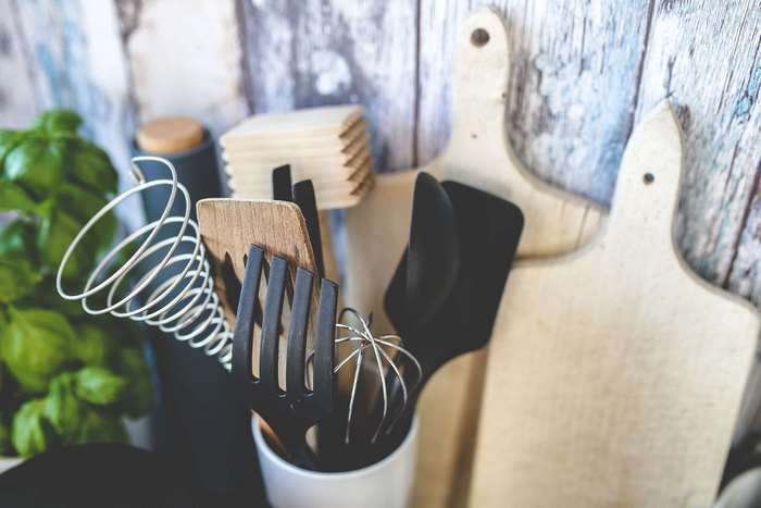 Kitchen utensils and basil 4K