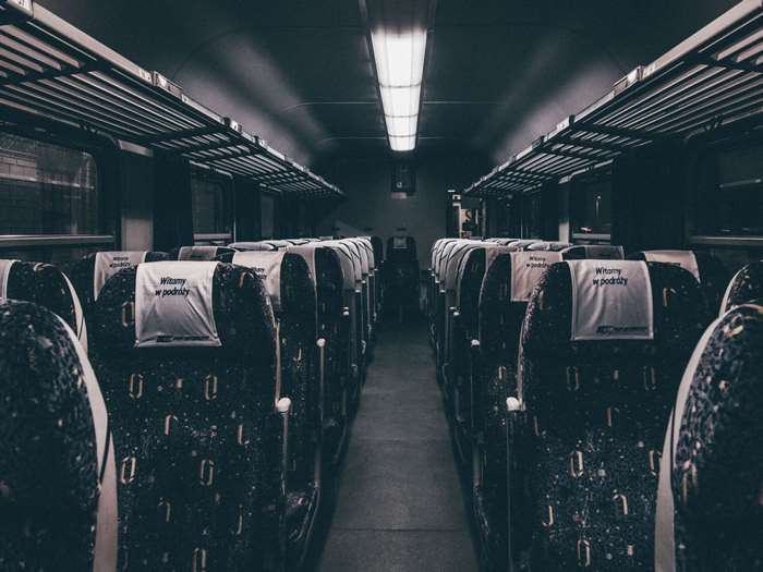 Interior of a train carriage with seats