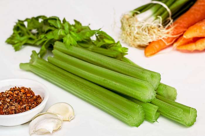Fresh Celery, Carrots, Leeks, Garlic, and Spices 4K