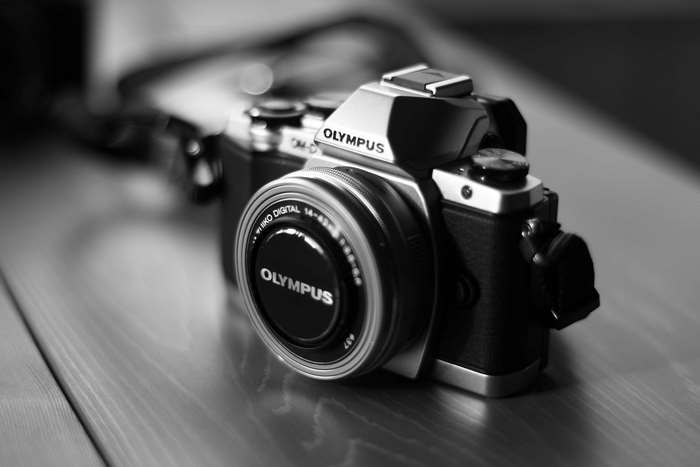 Olympus camera in black and white