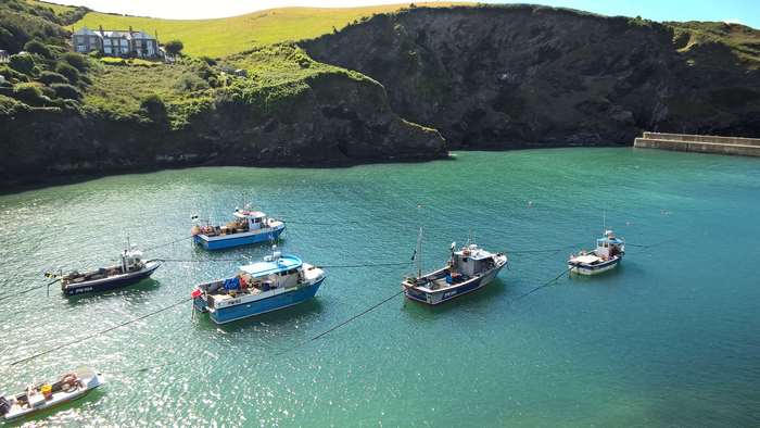 Fishing boats in Port Isaac harbor, Cornwall 4K