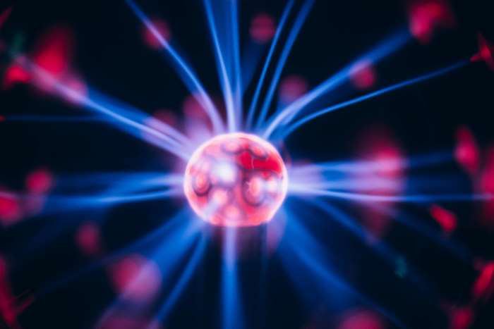 Plasma ball with blue and red light streams 4K