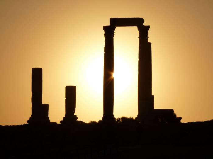 Ruins of Roman Temple at Sunset in Amman, Jordan