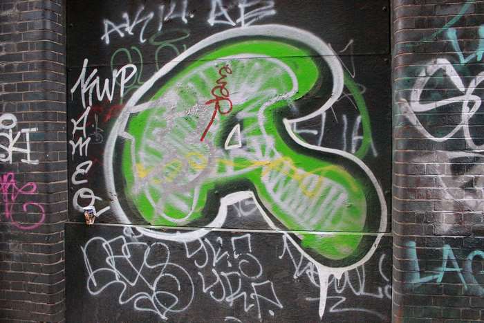 Graffiti art on a brick wall