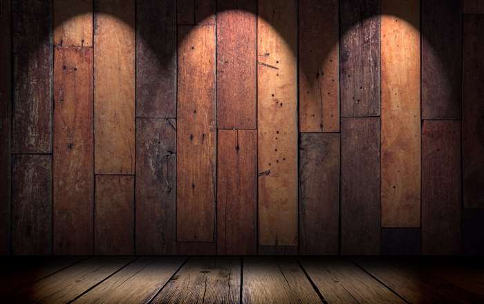 Wooden Floor and Wall with Spotlight Circles