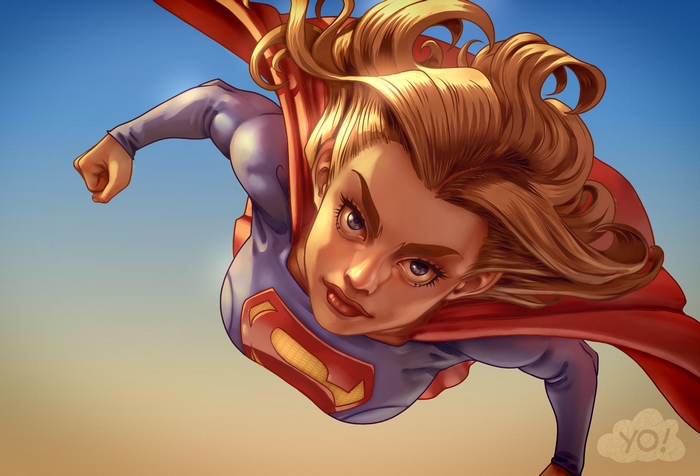 Supergirl flying through the sky