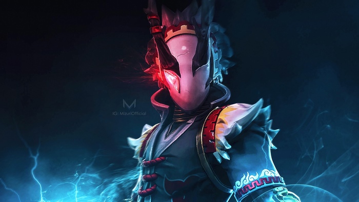 Fortnite character with red and blue lighting