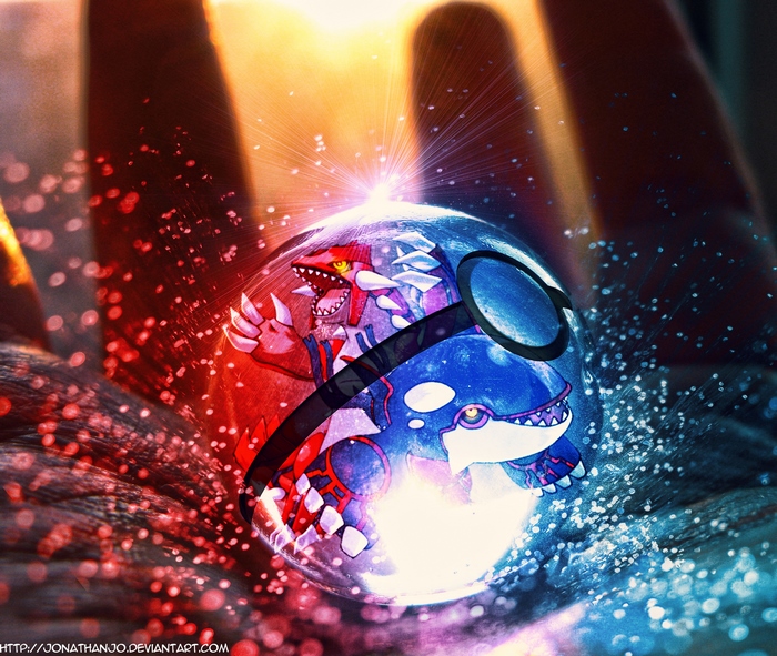 Groudon and Kyogre in a Poké Ball