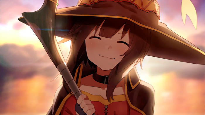 Megumin from KonoSuba holding a staff