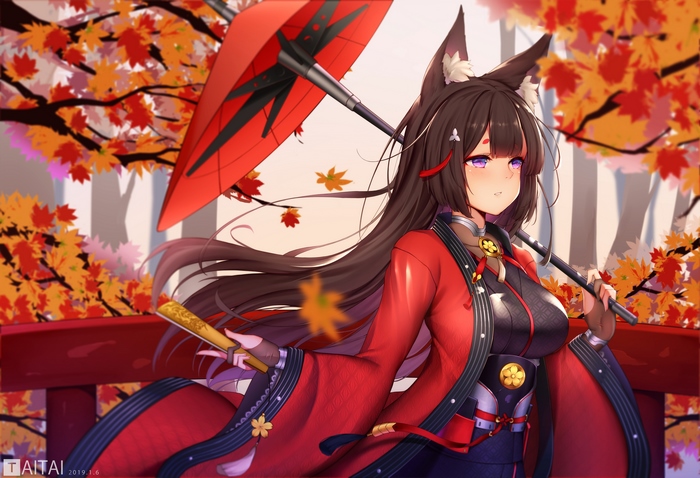Amagi from Azur Lane with umbrella and fan