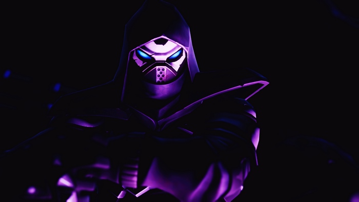 Fortnite character with purple hood and mask