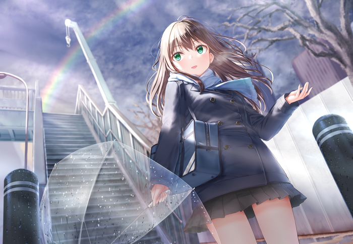 Rin Shibuya Holding Umbrella Under Rainbow