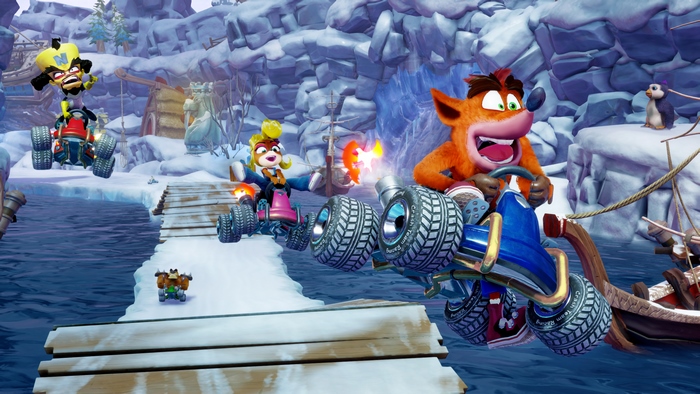 Crash Bandicoot and friends racing in Crash Team Racing