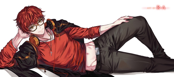 Seven from Mystic Messenger lying down