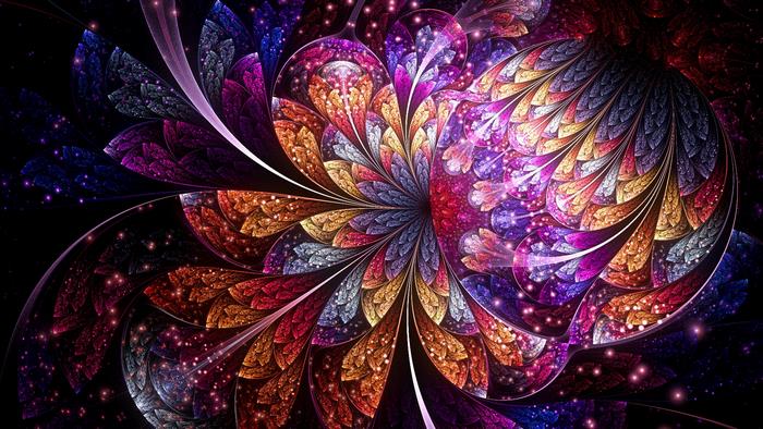 Vibrant Digital Fractal Art with Multicolor Leaves