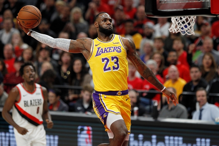 LeBron James Dunking in Lakers Basketball Game