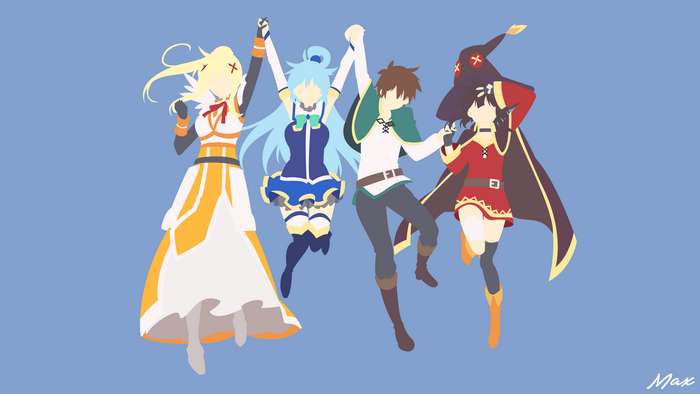 Darkness, Aqua, Kazuma, and Megumin from KonoSuba