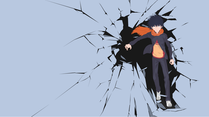 Kamijou Touma breaking through a wall