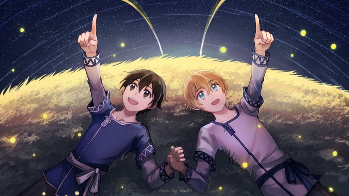 Kirito and Eugeo from Sword Art Online looking at stars