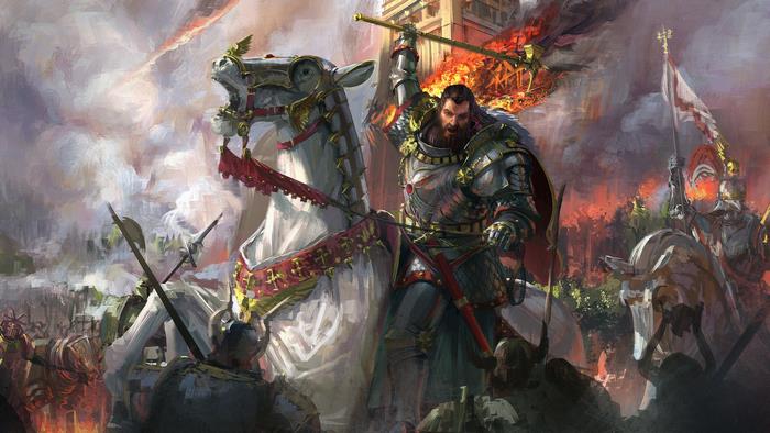Knight in Armor on Horseback Leading a Battle