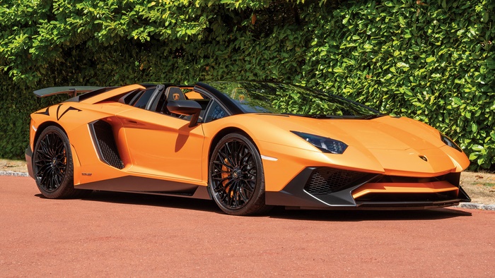 Orange Lamborghini Aventador LP750-4 SV Roadster
