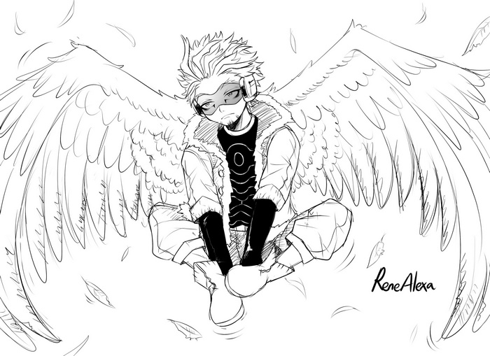 Hawks from My Hero Academia with large wings