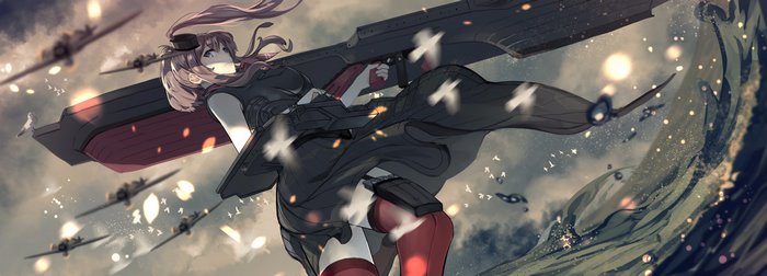 Saratoga from Kancolle firing a large gun