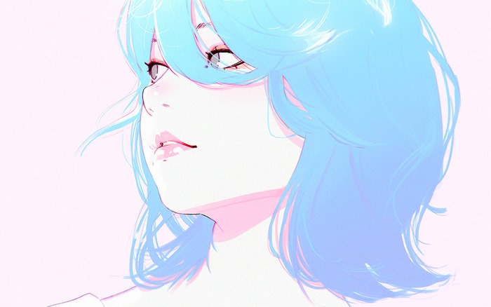 Girl with short blue hair