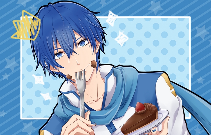 Kaito from Vocaloid eating cake