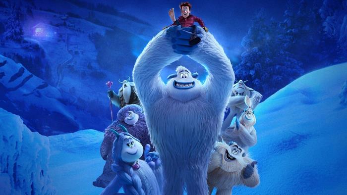 Smallfoot characters in a snowy mountain landscape