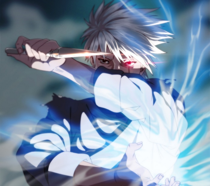 Kakashi Hatake in Intense Combat Pose with Chakra