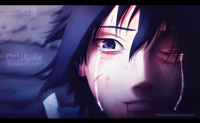 Sasuke Uchiha crying with blood