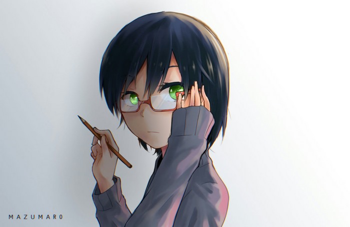 Girl with glasses holding a pencil