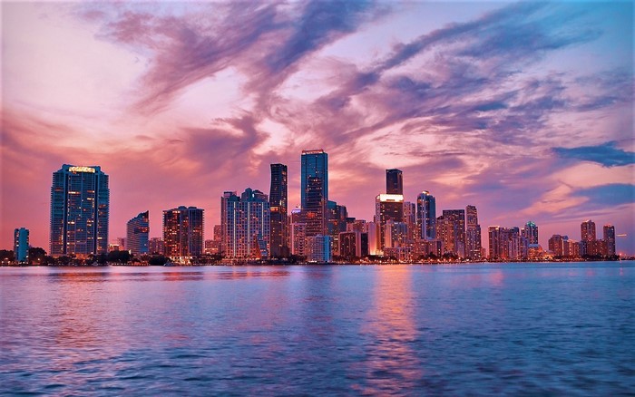 Miami Skyline at Dusk over Water