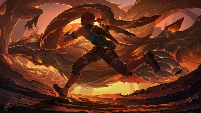 Link and Dinraal from The Legend of Zelda