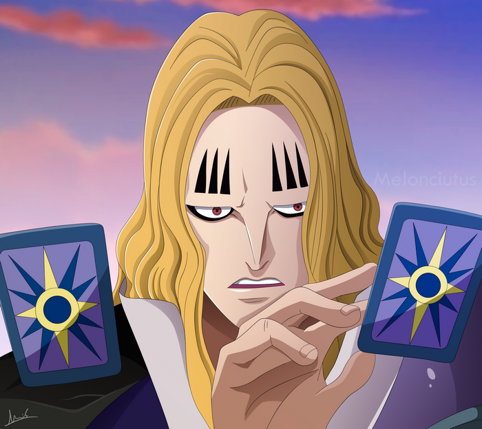 Basil Hawkins from One Piece holding cards