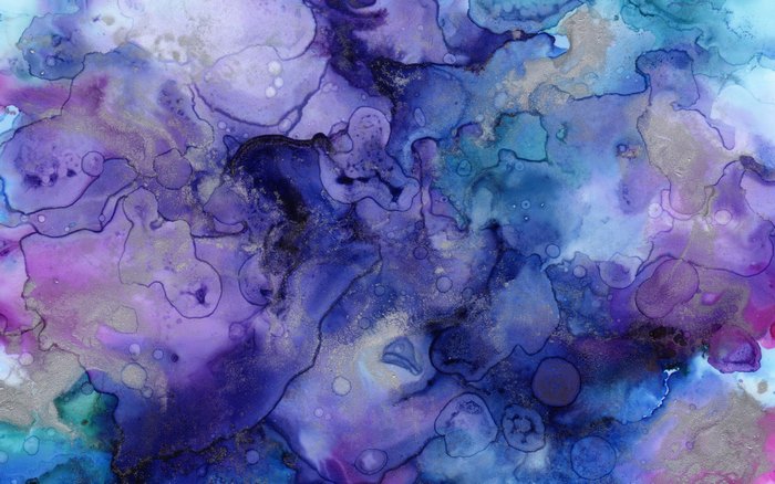 Abstract ink painting with purple and blue hues