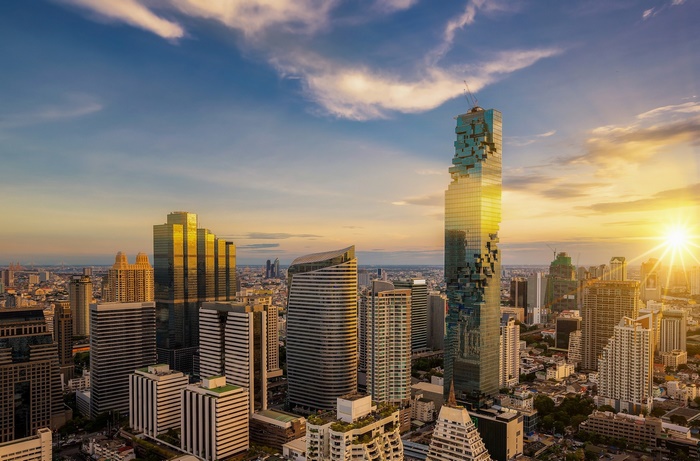 Bangkok cityscape at sunrise with skyscrapers