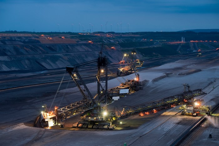 Bucket Wheel Excavator in a mine at dusk