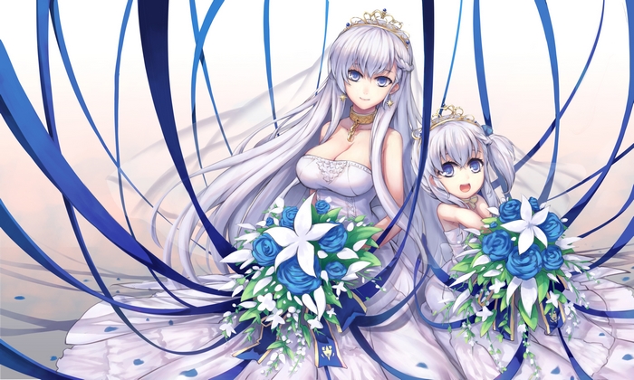 Belfast and Belchan from Azur Lane in wedding dresses