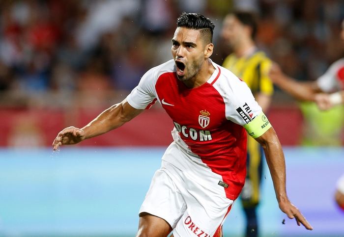 Radamel Falcao García playing soccer for Monaco